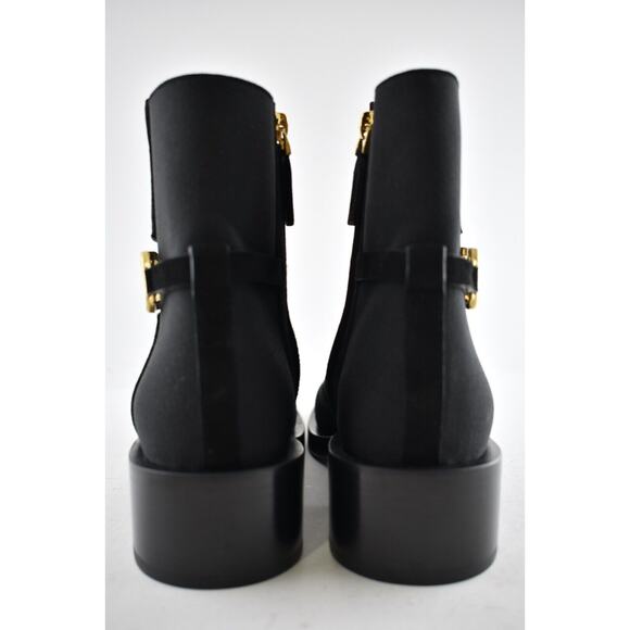 Valentino V Logo Gold Black Suede Block Heel Short Ankle Chelsea Zip Bootie 37.5 - Picture 9 of 10